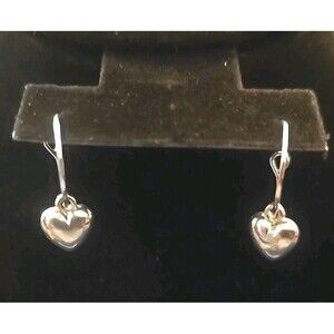 Small Silvertone Pierced Hoops With Heart Charm Earrings